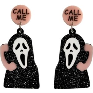 Women’s Jewelry Funny and spooky Black and Pink 'Call Me' Scream Dangle Earrings